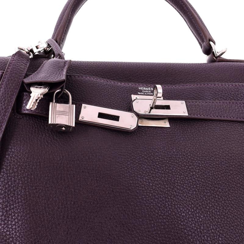 Hermes Kelly Handbag Purple Togo with Palladium Hardware 28 - 7