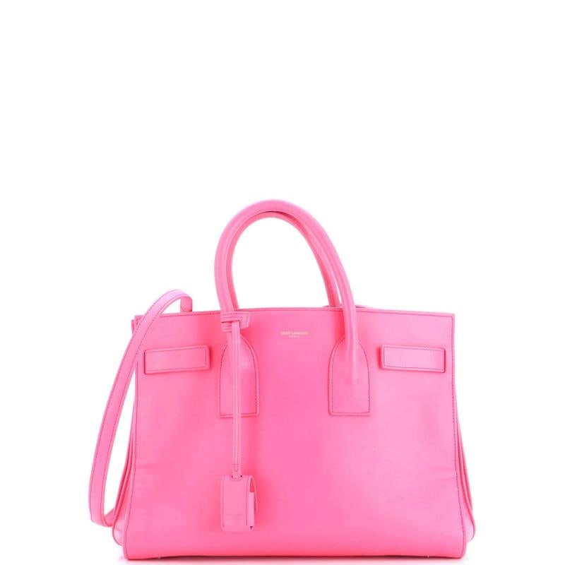 Saint Laurent Sac de Jour Bag Leather Small: Condition: Pre-owned - Good,Brand: Saint Laurent,Exterior Material: Leather,Style: Top Handle,Exterior Color: Pink,Department: Women,Size: Small,Accessories: Clochette, Lock, Keys, With Strap