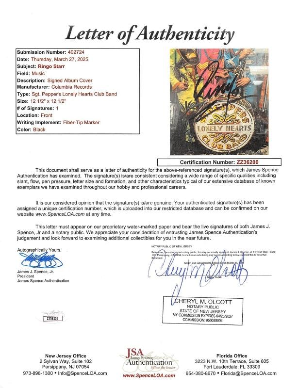 Ringo Starr The Beatles Signed & Framed Sgt. Pepper's Album Cover JSA #ZZ36206 - 3
