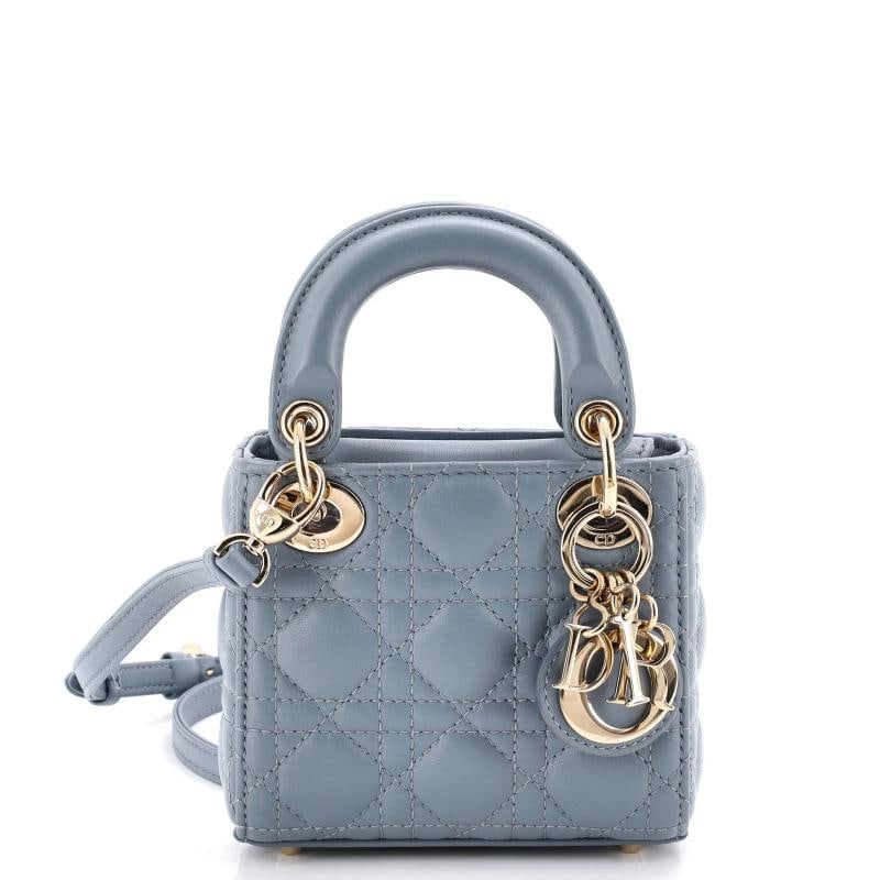 Christian Dior Lady Dior Bag Cannage Quilt Lambskin Micro: Condition: Pre-owned - Excellent,Brand: Christian Dior,Exterior Material: Leather,Style: Shoulder Bags,Exterior Color: Blue,Department: Women,Size: Micro,Accessories: Dust Bag, With Strap Estimated Re
