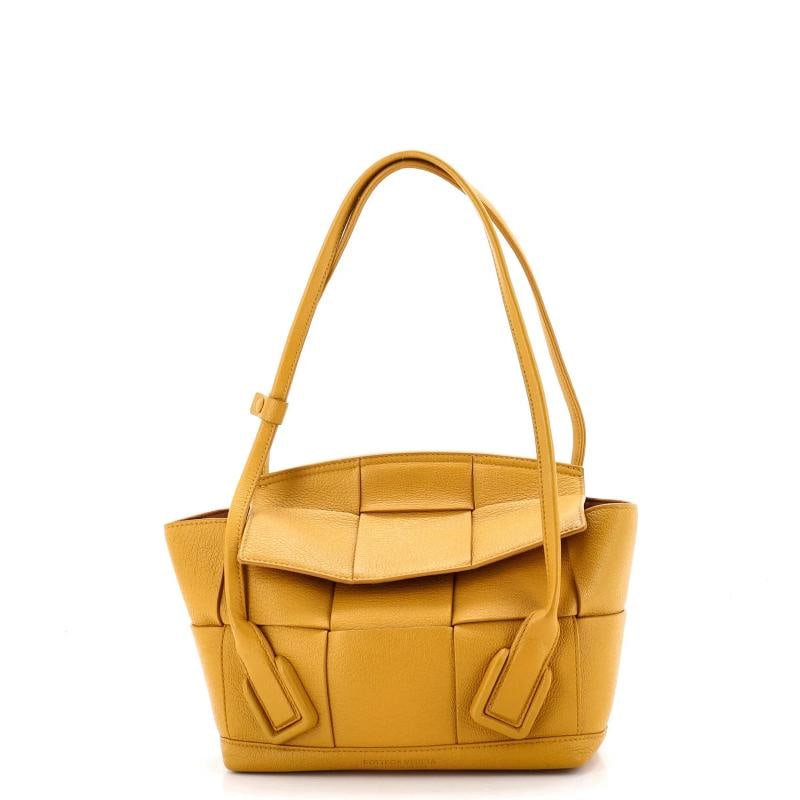 Bottega Veneta Arco Bag Maxi Intrecciato Leather Small: Condition: Pre-owned - Good,Brand: Bottega Veneta,Exterior Material: Leather,Style: Shoulder Bags,Exterior Color: Yellow,Department: Women,Size: Small,Accessories: Poignet