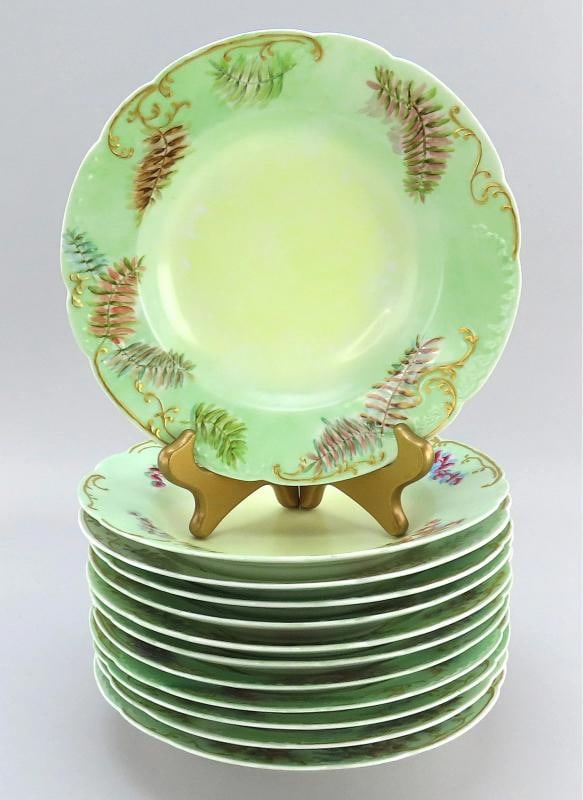 Nice Set 12 c1890 Haviland Limoges Green Hand Painted Floral Wide Rim Soup Bowls: Condition: Used: An item that has been used previously. The item may have some signs of cosmetic wear, but is ... Read moreabout the conditionUsed: An item that has been used previously. The item may