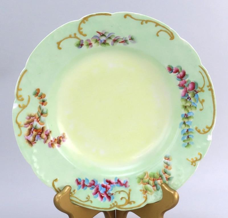 Nice Set 12 c1890 Haviland Limoges Green Hand Painted Floral Wide Rim Soup Bowls - 2