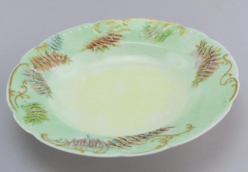 Nice Set 12 c1890 Haviland Limoges Green Hand Painted Floral Wide Rim Soup Bowls - 3