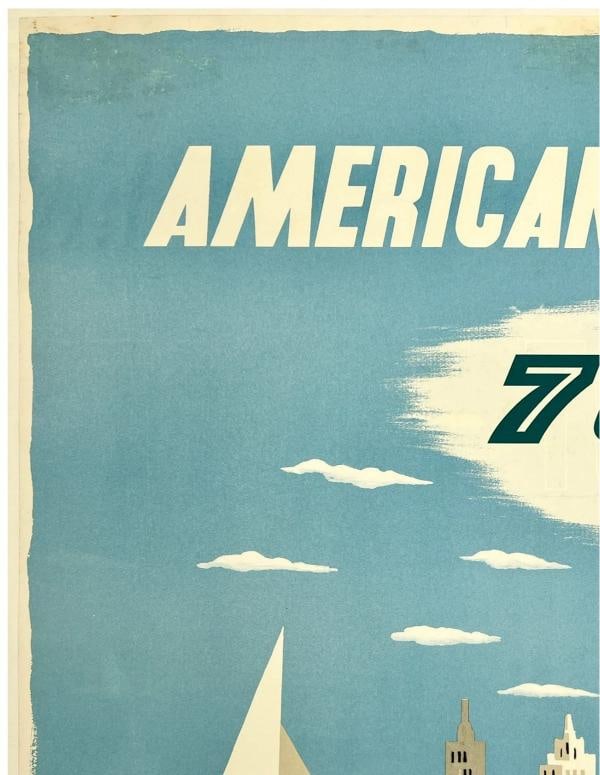 Original Vintage Poster AMERICAN AIRLINES CHICAGO Airline Travel KAUFFER LINEN - 2