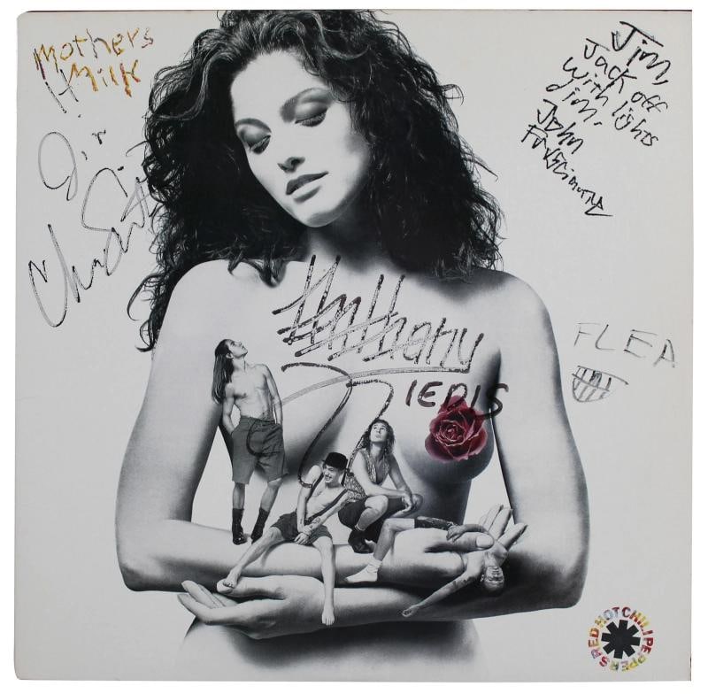 RHCP (4) Kiedis, Flea, Smith, & Frusciante Signed Mother's Milk Album Cover BAS: Object Type: Record,Industry: Music,Original/Reproduction: Original,Autograph Authentication: Beckett,PRODUCT_COA: Beckett,PRODUCT_SIGNED_BY_NAME: Anthony Kiedis, Flea, Chad Smith, & John