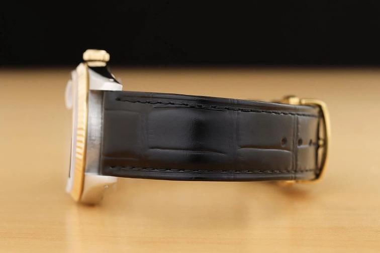 ROLEX MENS DATEJUST 16233 BLACK DIAMOND 18K GOLD STEEL BLACK LEATHER BAND WATCH - 5