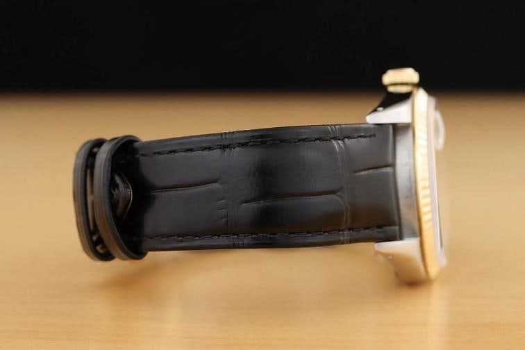ROLEX MENS DATEJUST 16233 BLACK DIAMOND 18K GOLD STEEL BLACK LEATHER BAND WATCH - 8