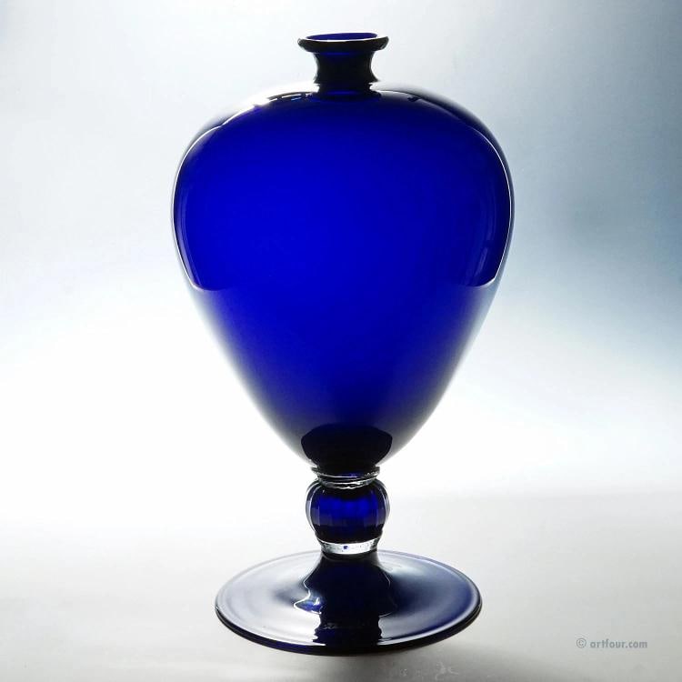 Monumental Veronese Vase by Vittorio Zecchin for Venini, Murano: Condition: Used,Brand: ArtGlass,Type: Vase,Country of Origin: Italy A very large art glass vase of the 'Veronese' series. Thin mouthblown dark blue glass with applied ribbed knob and disk-shaped foot.