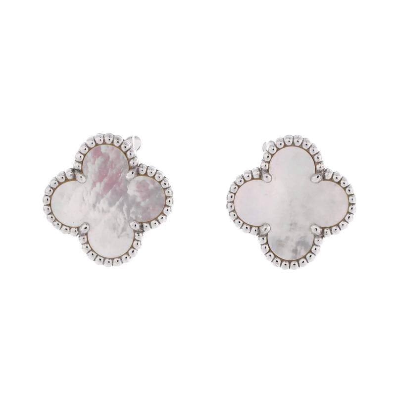 Van Cleef & Arpels Vintage Alhambra Earrings 18K White Gold and Mother of Pearl (1 of 3)