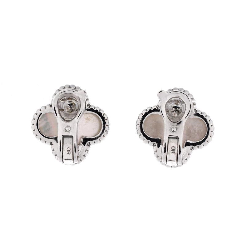 Van Cleef & Arpels Vintage Alhambra Earrings 18K White Gold and Mother of Pearl - 3