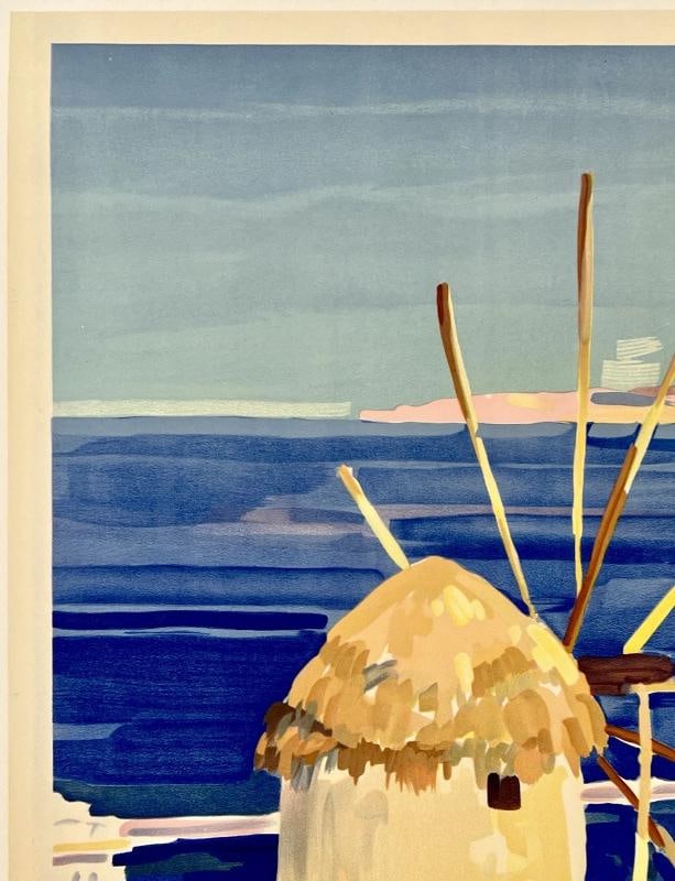 Original Vintage Poster GREECE ISLAND OF MYKONOS Greek Travel Tourism LINEN - 2