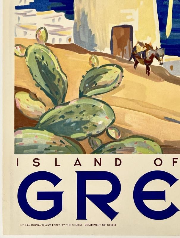 Original Vintage Poster GREECE ISLAND OF MYKONOS Greek Travel Tourism LINEN - 4