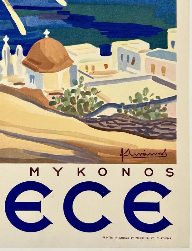 Original Vintage Poster GREECE ISLAND OF MYKONOS Greek Travel Tourism LINEN - 5
