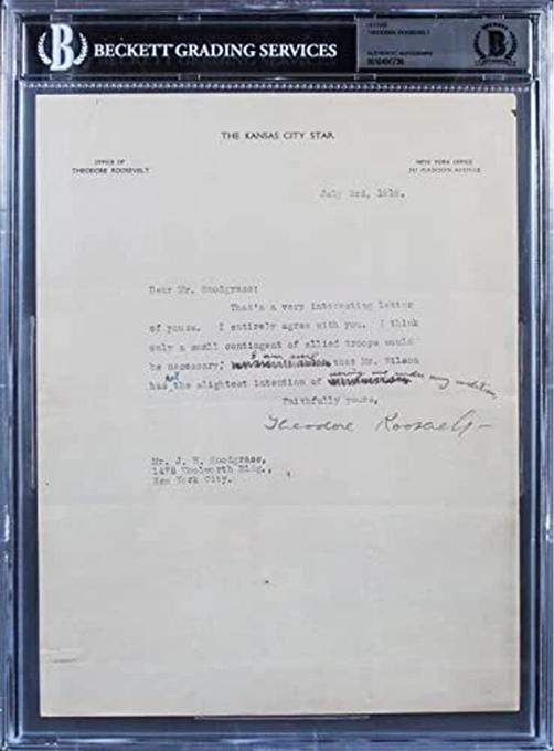Theodore Roosevelt Authentic Signed 8.5x11 Letter Dated July 3rd, 1918 BAS Slab - 3