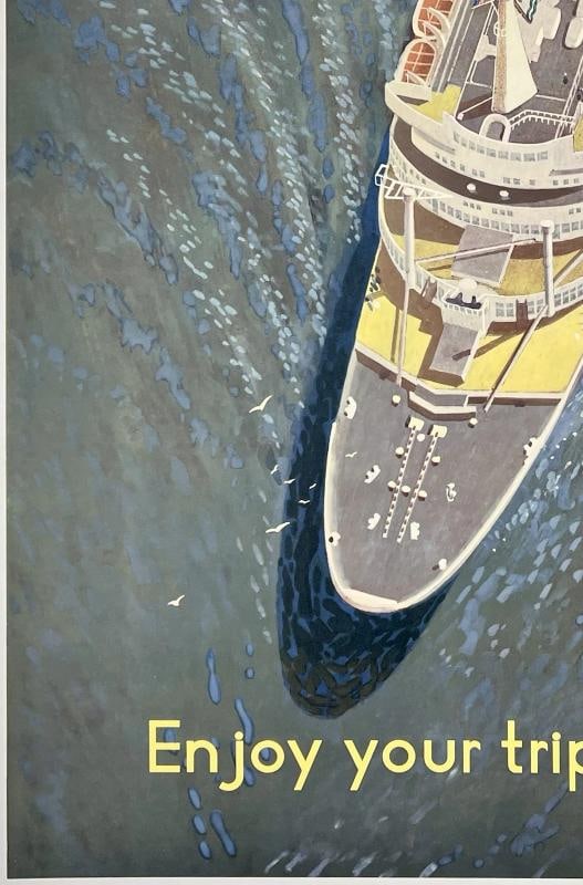 Original Vintage Poster HOLLAND AMERICA LINE ENJOY YOUR TRIP GO BY SHIP Linen - 4