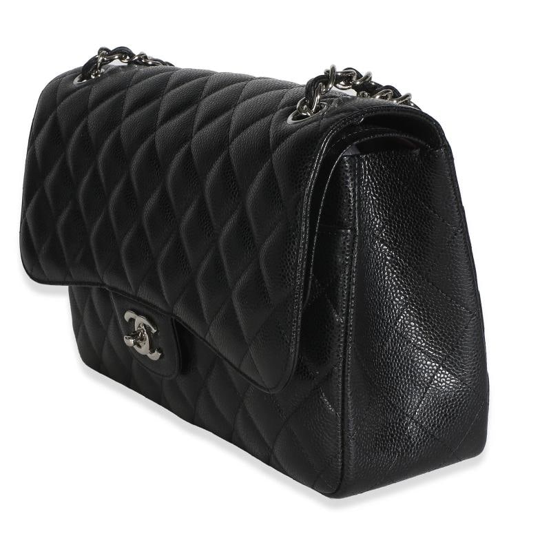 Chanel Black Quilted Caviar Jumbo Double Flap Bag - 3