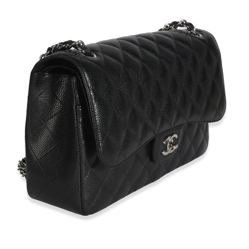 Chanel Black Quilted Caviar Jumbo Double Flap Bag - 4