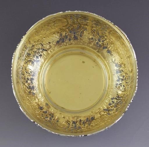 Antique c1900 Art Nouveau German 800 Silver Openwork Bowl w Clear Glass Liner - 2