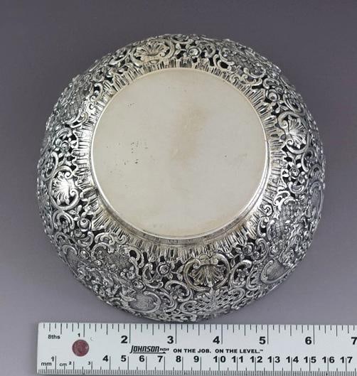 Antique c1900 Art Nouveau German 800 Silver Openwork Bowl w Clear Glass Liner - 5