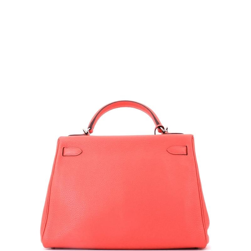 Hermes Kelly Handbag Red Clemence with Palladium Hardware 32 - 3