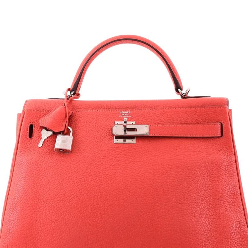 Hermes Kelly Handbag Red Clemence with Palladium Hardware 32 - 5