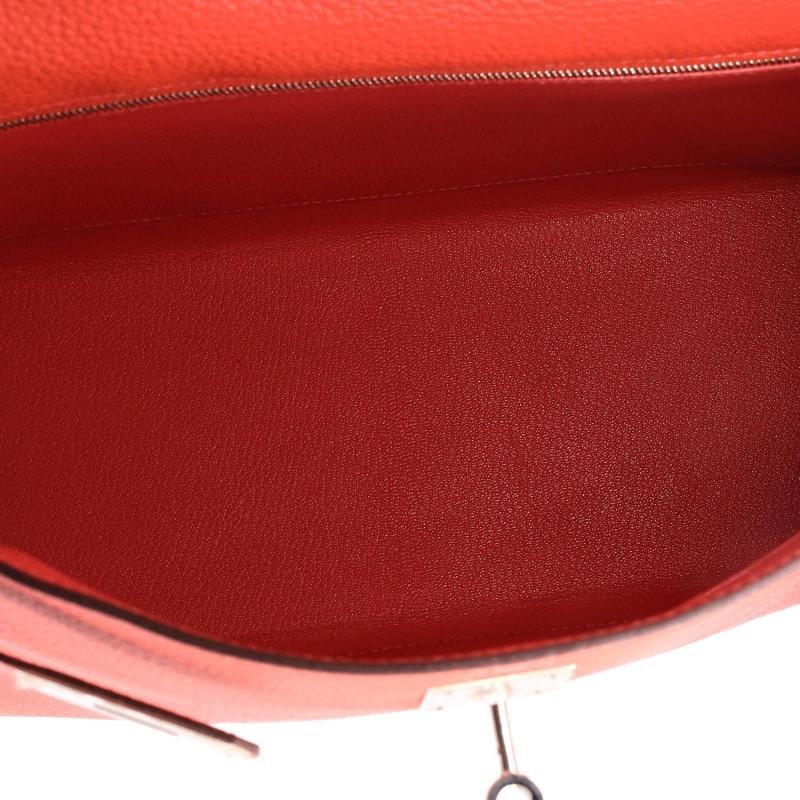 Hermes Kelly Handbag Red Clemence with Palladium Hardware 32 - 6