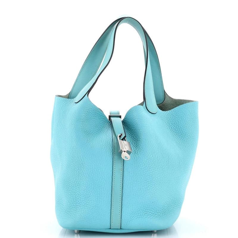 Hermes Picotin Lock Bag Clemence MM: Condition: Pre-owned - Good,Brand: Hermes,Exterior Material: Leather,Style: Bucket,Exterior Color: Blue,Department: Women,Size: Mm,Accessories: Lock, Keys Condition: Very good. Exterior: creases, mino