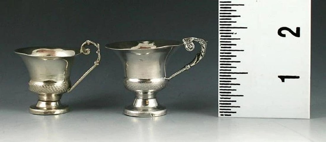 6 Quality Antique Italian Silver Demitasse Cups 1800s - 7
