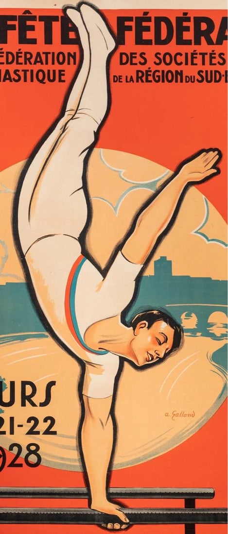 Original Art Deco Poster, Galland, Artistic Gymnastics, Athlete, Gymnast, 1928 - 2