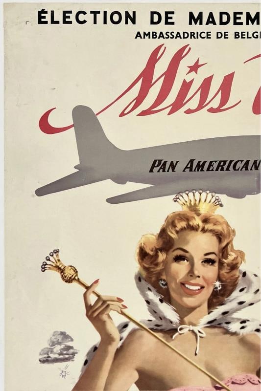 Original Vintage Poster PAN AM MISS UNIVERSE 1953 Airline Travel Tourism LINEN - 2