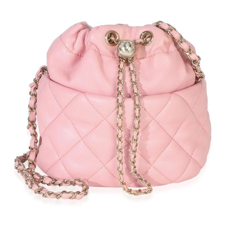 Chanel Pink Quilted Lambskin Pearl Drawstring Bucket Bag