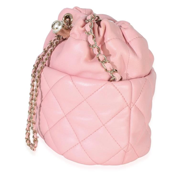 Chanel Pink Quilted Lambskin Pearl Drawstring Bucket Bag - 2