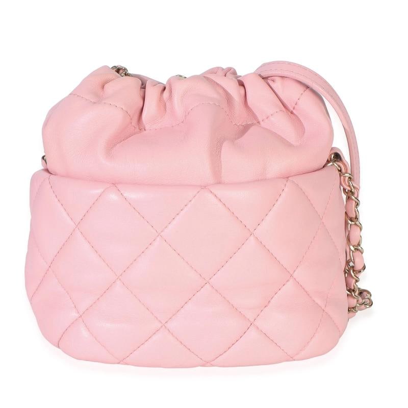 Chanel Pink Quilted Lambskin Pearl Drawstring Bucket Bag - 4