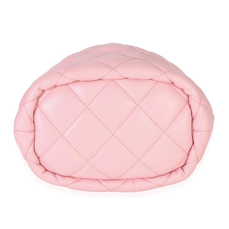 Chanel Pink Quilted Lambskin Pearl Drawstring Bucket Bag - 8