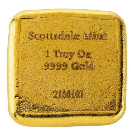 1oz .9999 Gold Bar w/ Laser Etched Serial Number - Hand Cast Square Design #A520 - 2