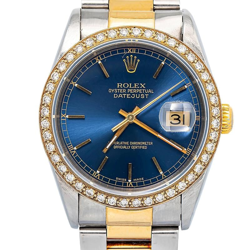 Rolex Datejust 16203 Oyster 18k YG Two Tone Diamond Auto Blue Dial watch 36mm - 2