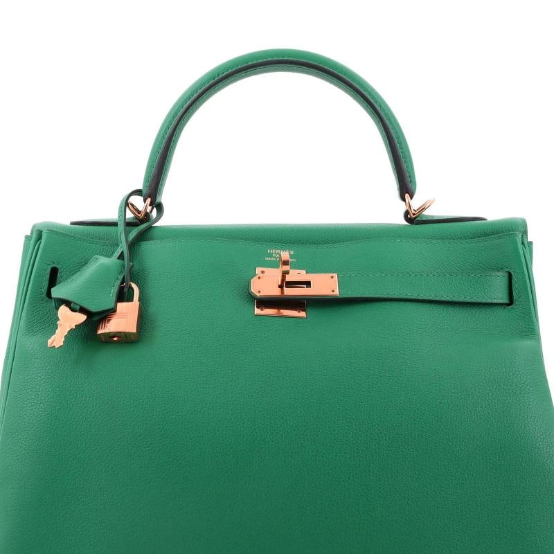 Hermes Kelly Handbag Green Evercolor with Gold Hardware 32 - 6