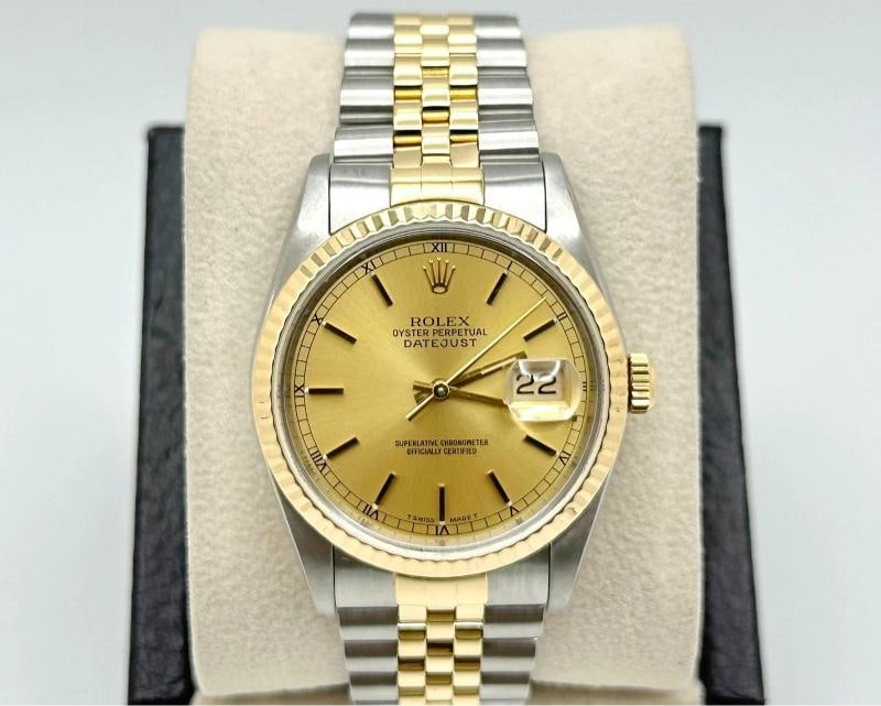 Rolex Datejust 16233 36mm Champagne Dial 18k Yellow Gold Stainless Steel - 3
