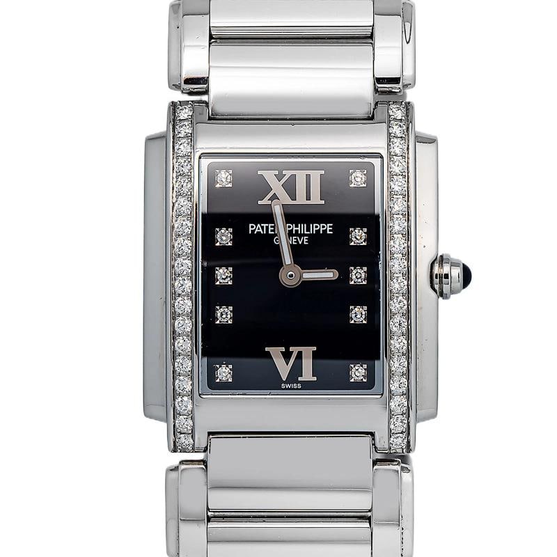 Patek Philippe Twenty4 4910/10A Diamond Bezel Quartz Black Dial Women Watch 25mm - 2