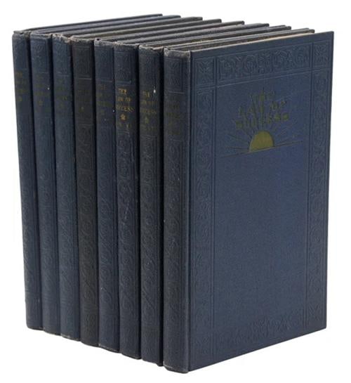 The Law of Success ~ NAPOLEON HILL ~ First Edition 1st 1928 ~ Complete 8 Vol Set: First edition, complete set of 16 lessons in 8 volumes Meriden, CT: The Ralston University Press, 1928. First Edition. Complete eight volume set bound in dark blue variant cloth decorated in blind