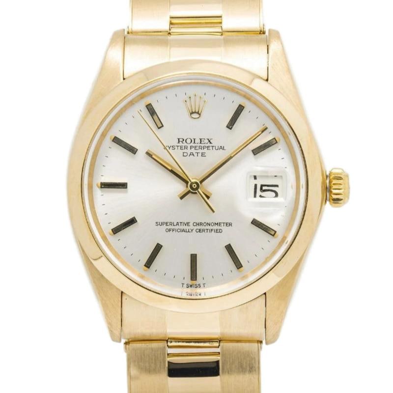 Rolex Date 1500 Oyster 18k Yellow Gold Automatic Sliver Dial Men's Watch 34mm - 3