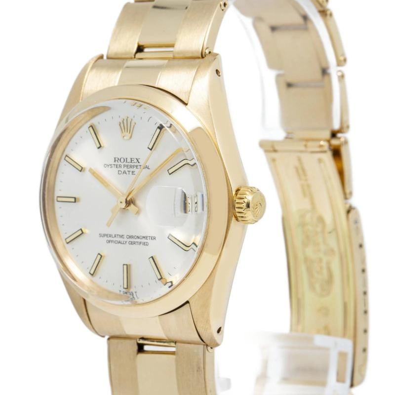 Rolex Date 1500 Oyster 18k Yellow Gold Automatic Sliver Dial Men's Watch 34mm - 4