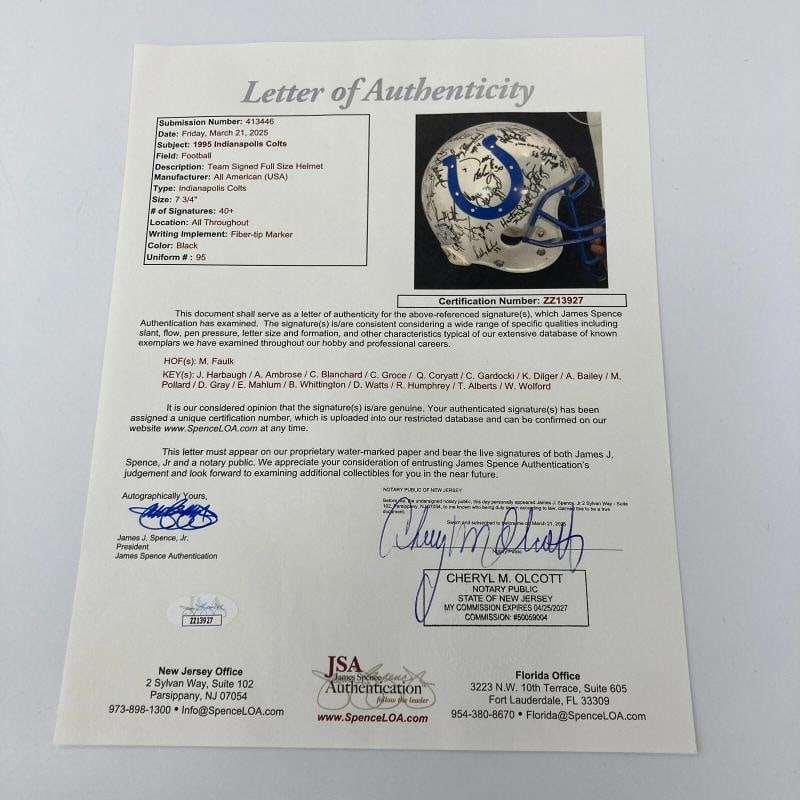 1995 Indianapolis Colts Team Signed Authentic Game Issued Helmet JSA COA - 2