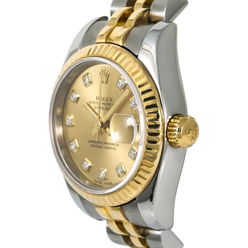 Rolex Datejust 179173 Jubilee 18K TwoTone Auto Champagne Diamond Dial Women 26mm - 3
