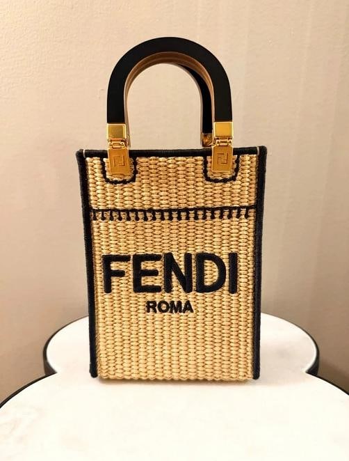 Fendi Mini Sunshine Shopper Tote Raffia w/Strap: Condition: Pre-owned - Excellent,Brand: Fendi,Accessories: Detachable Strap,Department: Women,Size: Mini,Exterior Color: Beige & Black,Style: Tote,Exterior Material: Raffia,Product Line: Fendi