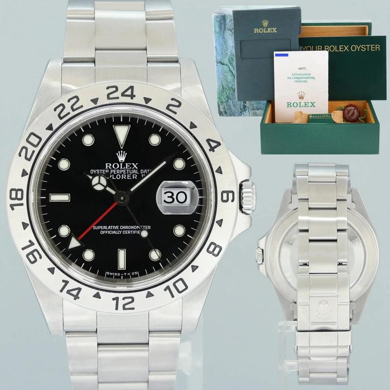 MINT 1998 PAPERS Rolex Explorer II 16570 Black Date GMT 40mm Watch Box: Condition: Pre-owned - Excellent,Brand: Rolex,Department: Unisex Adults,Type: Wristwatch,Model: Explorer,Reference Number: 16570,With Original Box/Packaging: Yes,With Papers: Original,Customized: No,U