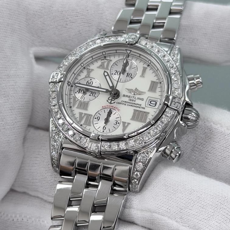 Breitling Chrono Cockpit A13357 39mm Diamond Bezel and Lugs White Dial Steel - 3