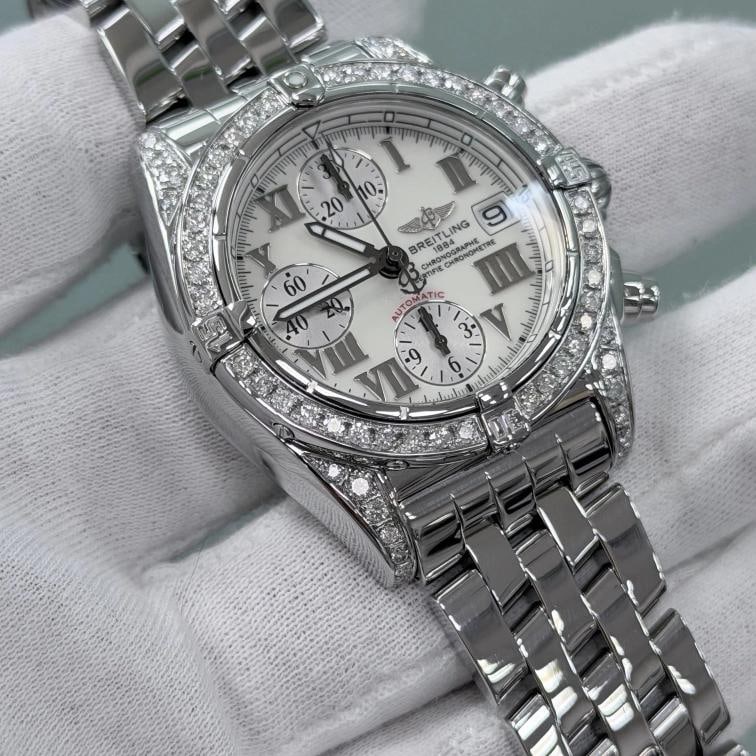 Breitling Chrono Cockpit A13357 39mm Diamond Bezel and Lugs White Dial Steel - 4
