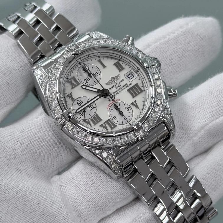 Breitling Chrono Cockpit A13357 39mm Diamond Bezel and Lugs White Dial Steel - 5